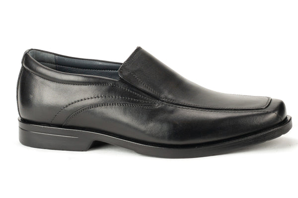 6865 - Comflex Men's Dress Black Comfort Slip On Shoe With Removable Insole Apron Toe Bike Toe Rubber Sole