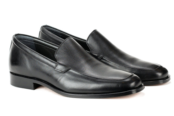 7559 - Mirage Men's Dress Black Slip On Shoe Apron Toe Thick Leather Sole