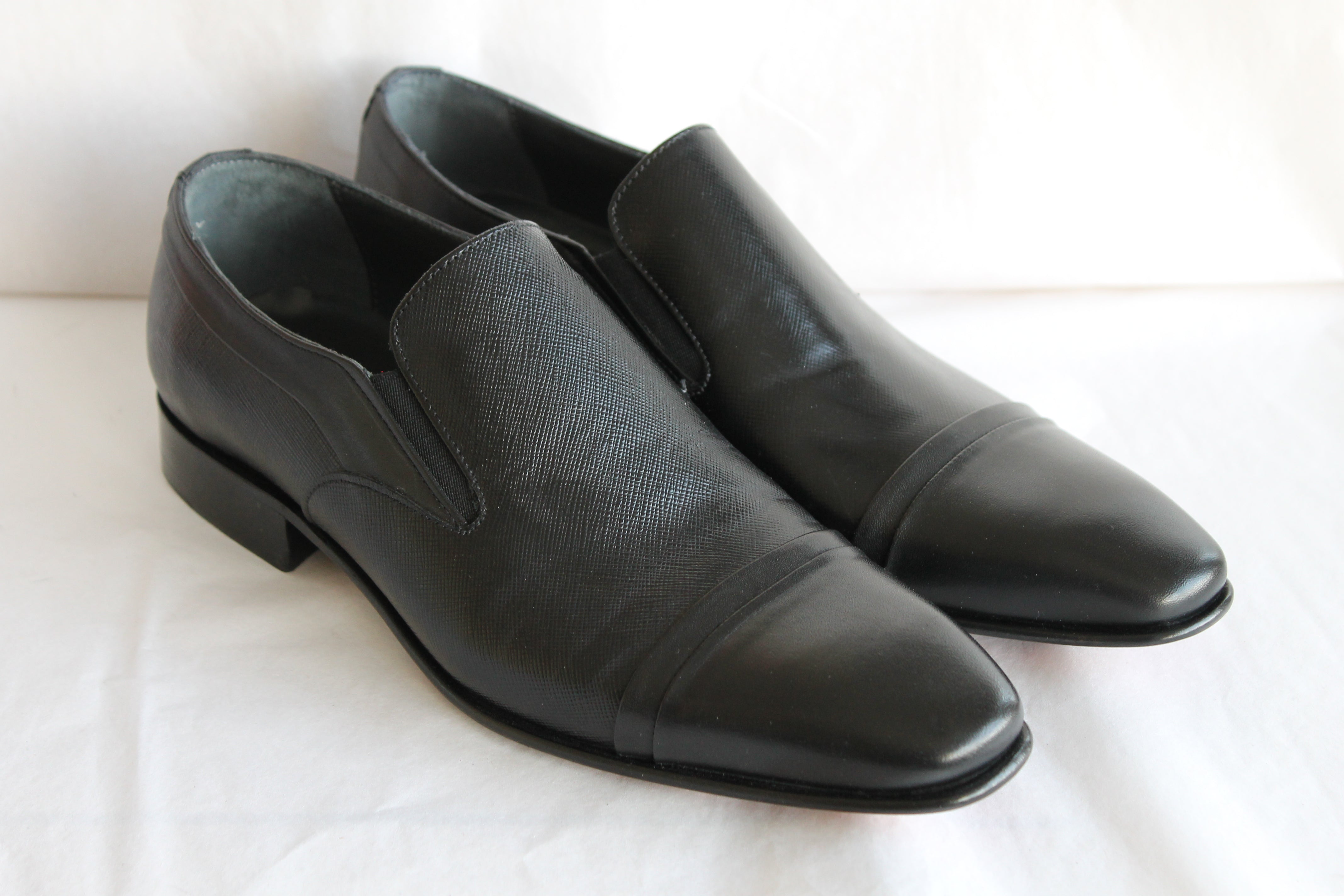 8093 - Mirage Men's Dress Slip On Shoe Double Cap Toe Black Safiano Le Mirage Shoes 8093 - Mirage Men's Dress Slip On Shoe Double Cap Toe Black Safiano Le Mirage Shoes