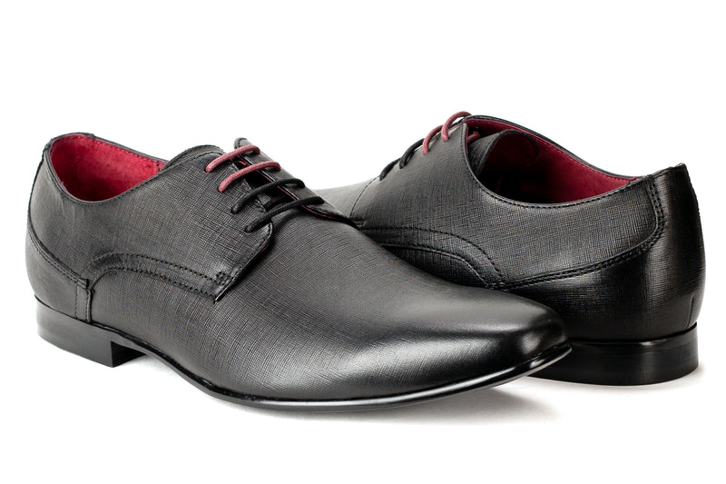 Scranton - Regal Men's Dress Black Safiano Leather Lace Shoe Plain Toe Thin Elegant Rubber Sole