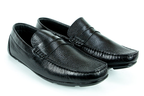 243 - Comflex Men's Dress Black Textured Leather Comfort Slip On Penny Strap Shoe With Removable Insole Loafers Moccasin Toe Driver Sole