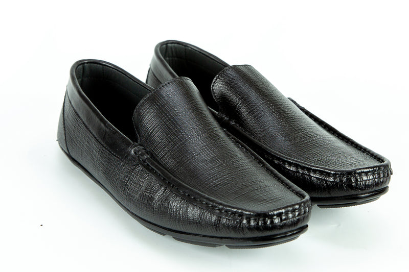 256 - Comflex Men's Dress Black Textured Leather Comfort Slip On Shoe With Removable Insole Loafers Moccasin Toe Driver Sole