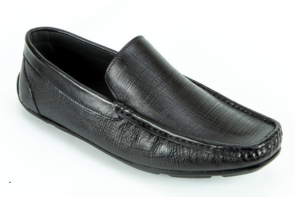 256 - Comflex Men's Dress Black Textured Leather Comfort Slip On Shoe With Removable Insole Loafers Moccasin Toe Driver Sole