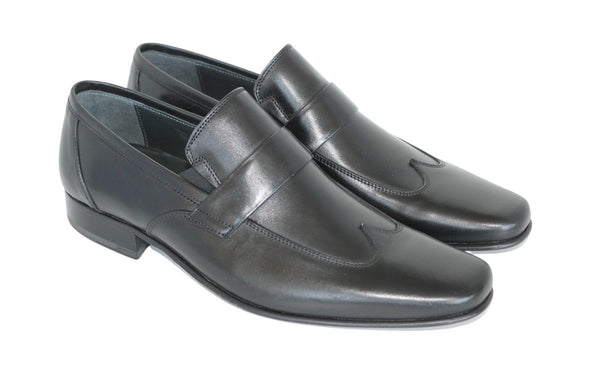 6056/962 - Mirage Men's Dress Black Leather Slip On Shoe Wing Tip With Classical Strap Thin Leather Sole With Protector