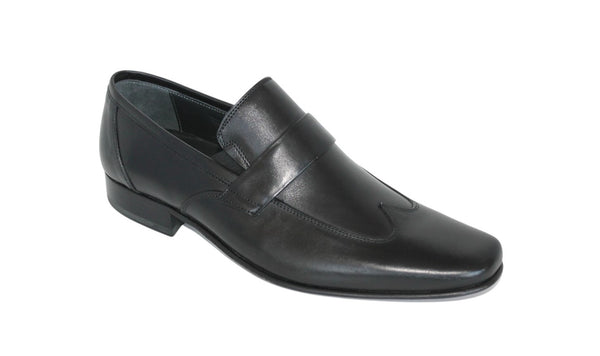 6056/962 - Mirage Men's Dress Black Leather Slip On Shoe Wing Tip With Classical Strap Thin Leather Sole With Protector