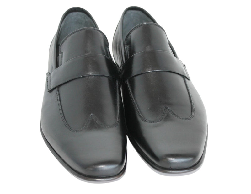 6056/962 - Mirage Men's Dress Black Leather Slip On Shoe Wing Tip With Classical Strap Thin Leather Sole With Protector