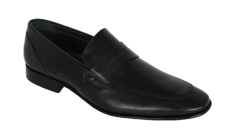 6374-OPS/962 - Mirage Men's Dress Black Leather Slip On Shoe Apron Toe Textured Penny Strap Thin Leather Sole With Protector