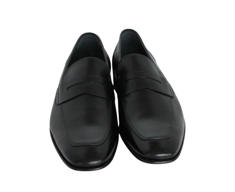 6374-OPS/962 - Mirage Men's Dress Black Leather Slip On Shoe Apron Toe Textured Penny Strap Thin Leather Sole With Protector