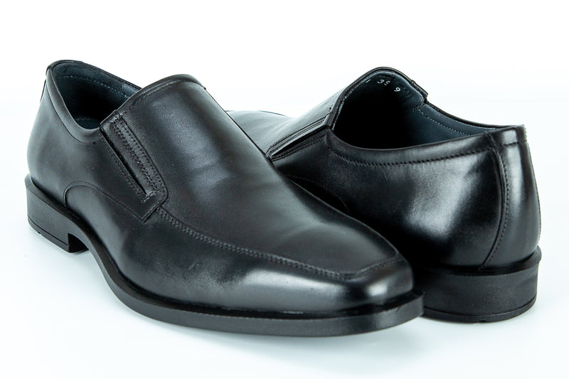 8636 - Comflex Men's Dress Black Comfort Slip On Shoe With Removable Insole Apron Toe Rubber Sole