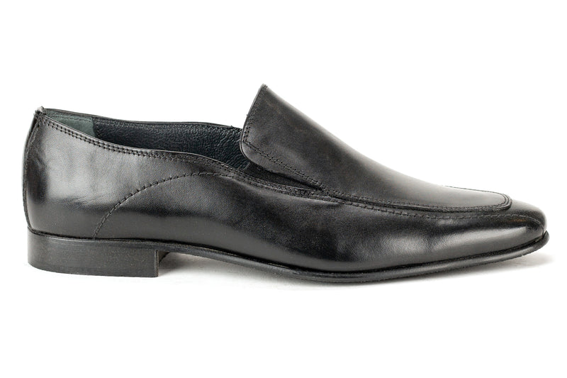 6840 - Junior Boy's Dress Black Leather Slip On Shoe Apron Toe Bike Toe Thin Junior  Rubber Sole
