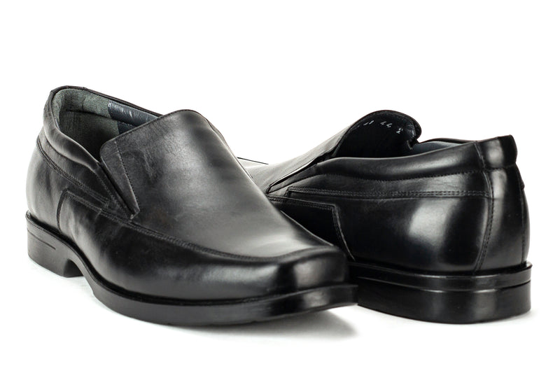 6863 - Comflex Men's Dress Black Comfort Slip On Shoe With Removable Insole Moc Toe Rubber Sole