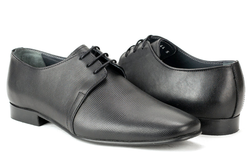 7006-513 - Junior Boy's Dress Black Wave Print Leather Lace Shoe Plain Toe Thin Junior Rubber Sole