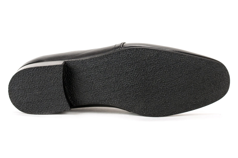 7006-R - Junior Boy's Dress Black Leather Lace Shoe Plain Toe Thin Junior Rubber Sole