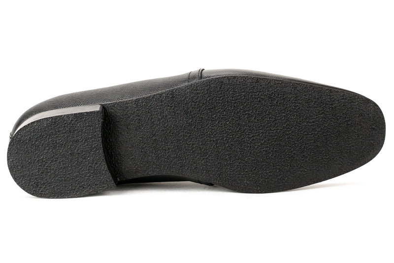 7006-S - Junior Boy's Dress Black Safiano Leather Lace Shoe Plain Toe Thin Junior Rubber Sole