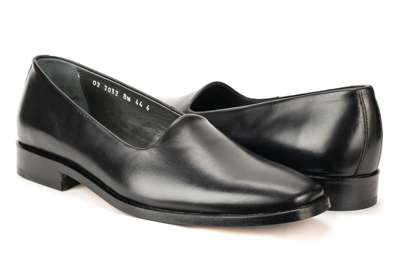 7032 -  Mirage Men's Dress Black Slip On Shoe Low Cut Plain Toe Thick Leather Sole