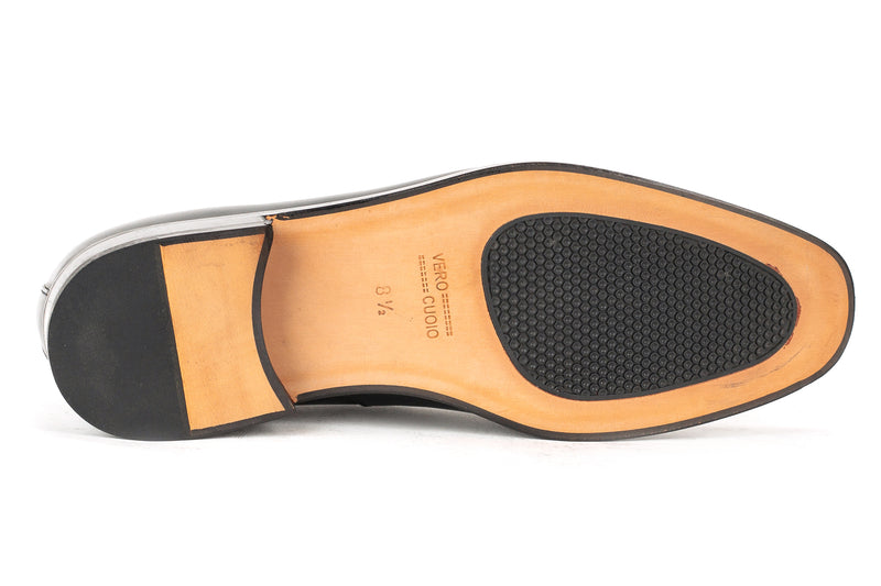 7032 -  Mirage Men's Dress Black Slip On Shoe Low Cut Plain Toe Thick Leather Sole