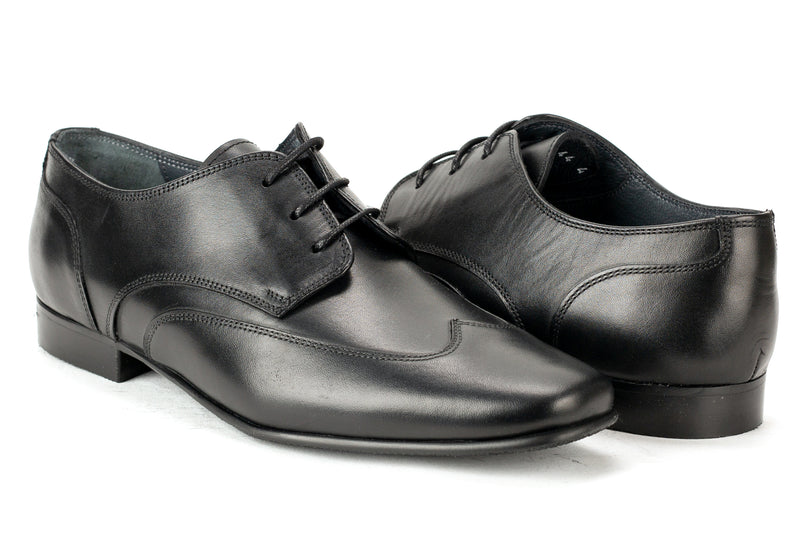7122 - Junior Boy's Dress Black Leather Lace Shoe Wing Tip Thin Junior Rubber Sole