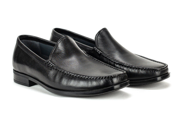 7554 - Comflex Men's Dress Black Comfort Slip On Shoe With Removable Insole Moccasin Toe Rubber Sole