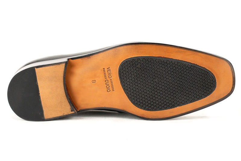 7559 - Mirage Men's Dress Black Slip On Shoe Apron Toe Thick Leather Sole