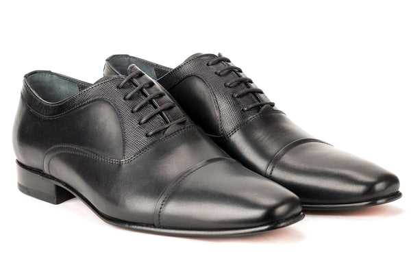7570 -  Mirage Men's Dress Lace Shoe Cap Toe Black Safiano Leather Thin Sole