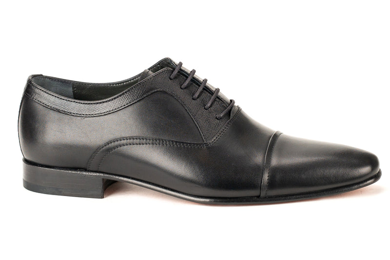 7570 -  Mirage Men's Dress Lace Shoe Cap Toe Black Safiano Leather Thin Sole