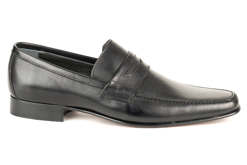 7651 - Mirage Men's Dress Black Slip On Shoe Moccasin Stitch Penny Strap Thin Leather Sole