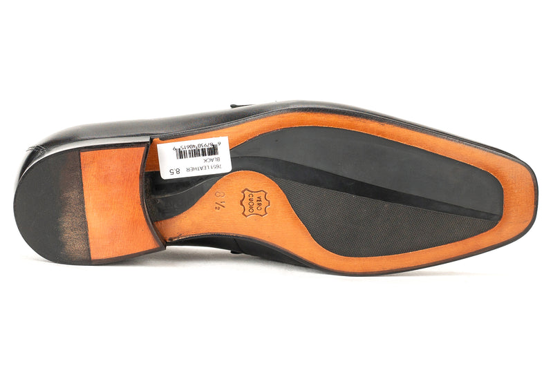 7651 - Mirage Men's Dress Black Slip On Shoe Moccasin Stitch Penny Strap Thin Leather Sole