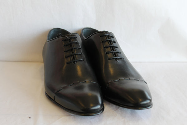 7656 - Mirage Men's Dress Black Lace Shoe Leather Stitched Cap Toe Thin Leather Sole