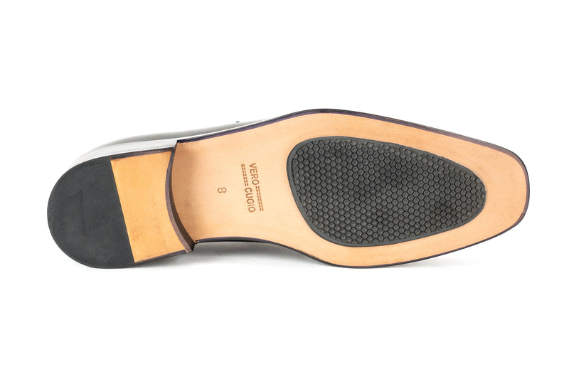 7809 - Mirage Men's Dress Black Slip On Shoe Apron Toe Thick Leather Sole