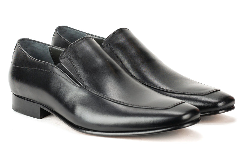 7878 - Mirage Men's Dress Black Slip On Shoe Apron Toe Thin Leather Sole