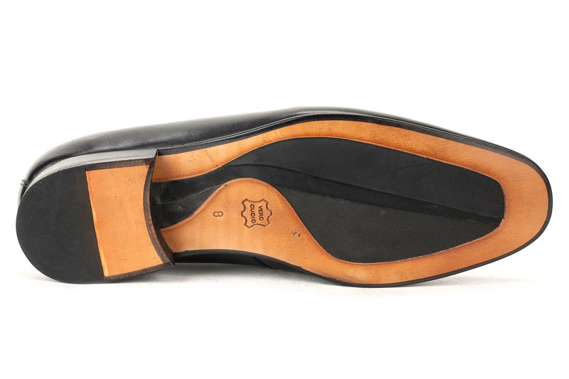 7878 - Mirage Men's Dress Black Slip On Shoe Apron Toe Thin Leather Sole