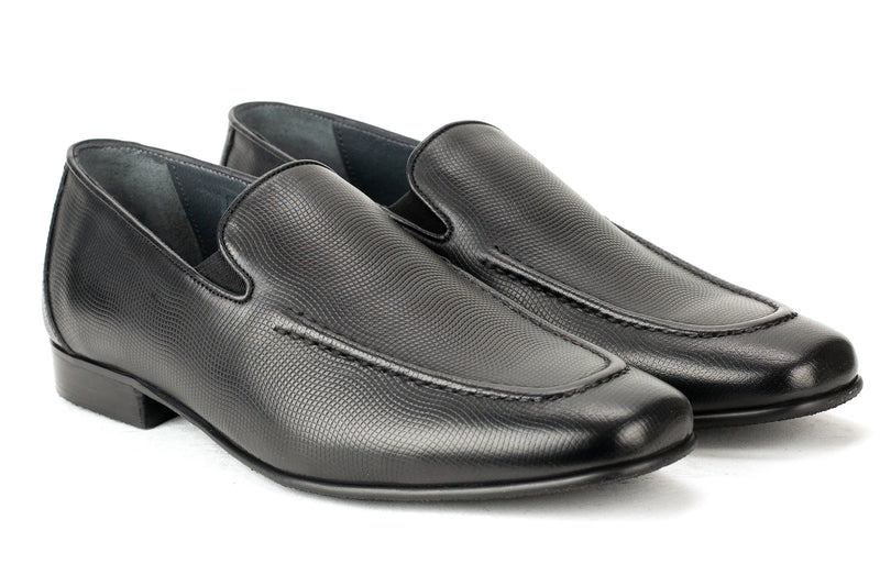 8242-513 - Junior Boy's Dress Black Leather Wave Leather Slip On Shoe Apron Toe Thin Junior Rubber Sole