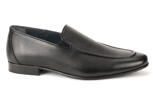 8242-513 - Junior Boy's Dress Black Leather Wave Leather Slip On Shoe Apron Toe Thin Junior Rubber Sole