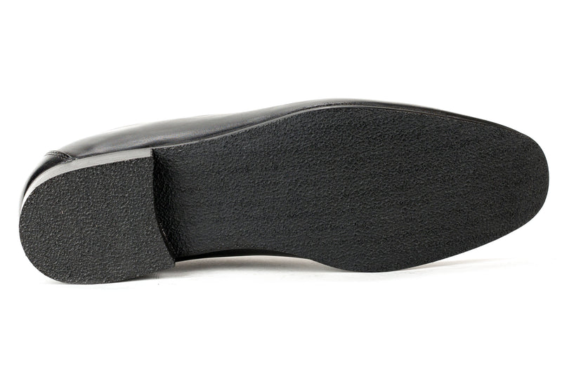 8242-R - Junior Boy's Dress Black Leather Slip On Shoe Apron Toe Thin Junior Rubber Sole