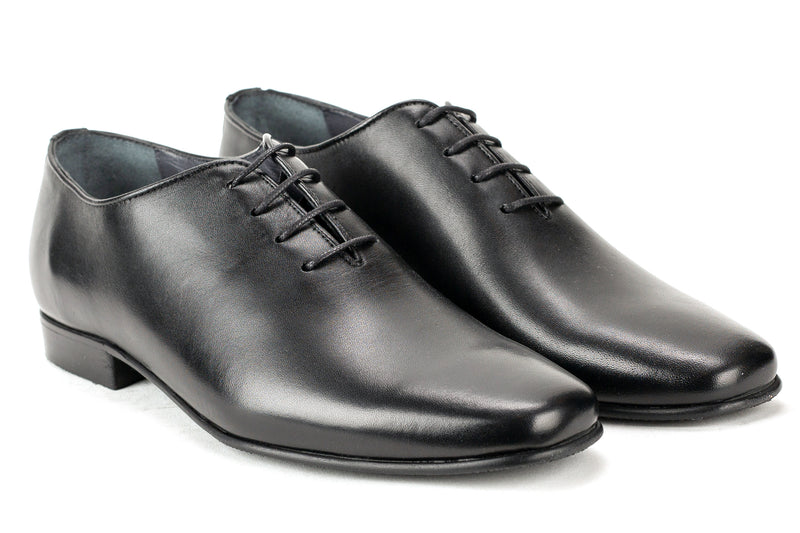8287 - Junior Boy's Dress Black Leather Lace Shoe Plain Toe Thin Junior Rubber Sole