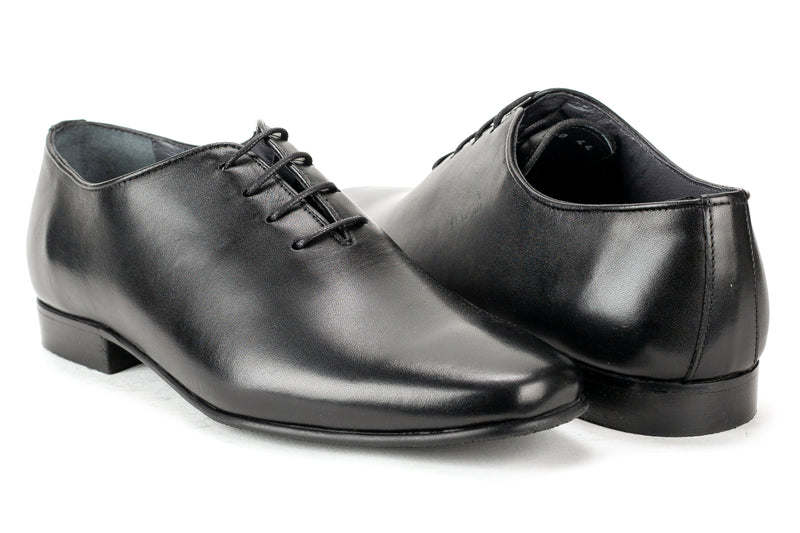8287 - Junior Boy's Dress Black Leather Lace Shoe Plain Toe Thin Junior Rubber Sole