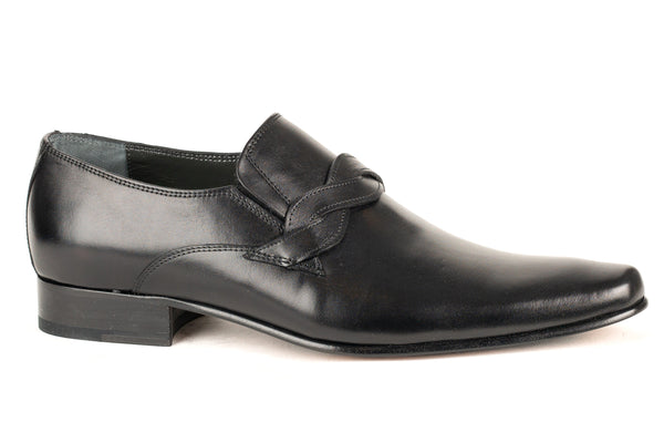 8656 - Mirage Men's Dress Black Slip On Shoe Plain Toe Braided Strap Thin Leather Sole