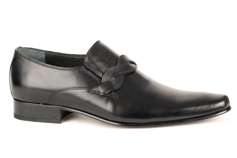 8656 - Mirage Men's Dress Black Slip On Shoe Plain Toe Braided Strap T Mirage Shoes 8656 - Mirage Men's Dress Black Slip On Shoe Plain Toe Braided Strap T Mirage Shoes