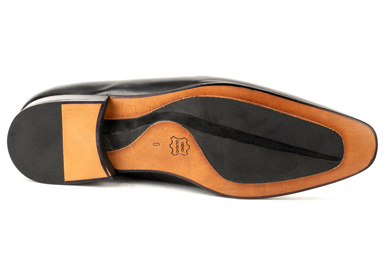 8664 - Mirage Men's Dress Black Slip On Shoe Apron Toe Thin Leather Sole