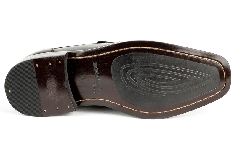 Bradford - Regal Men's Dress Black Leather Slip On Shoe Apron Toe Thick Elegant Rubber Sole