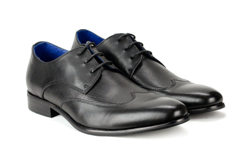Hazleton - Regal Men's Dress Black Textured Leather Lace Shoe Wing Tip Thin Elegant Rubber Sole