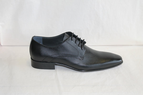 6749-S - Mirage Men's Black Dress Lace Shoe Plain Toe Saffiano Leather Thin Sole