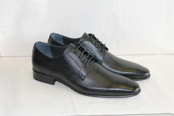 6749-S - Mirage Men's Black Dress Lace Shoe Plain Toe Saffiano Leather Thin Sole