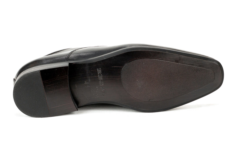 Irving - Regal Men's Dress Black Leather Slip On Shoe Apron Toe Thin Elegant Rubber Sole