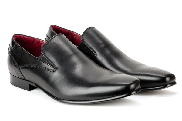 Lansdale - Regal Men's Dress Black Leather Slip On Shoe Plain Toe Thin Elegant Rubber Sole