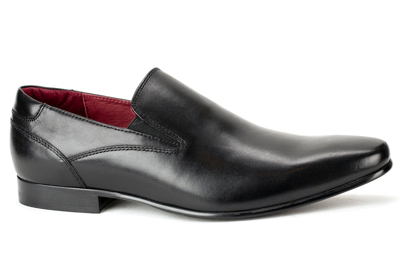 Lansdale - Regal Men's Dress Black Leather Slip On Shoe Plain Toe Thin Elegant Rubber Sole