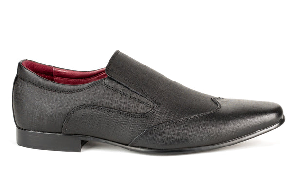 New Hope - Regal Men's Dress Black Safiano Leather  Slip On Shoe Wing Tip Thin Elegant Rubber Sole